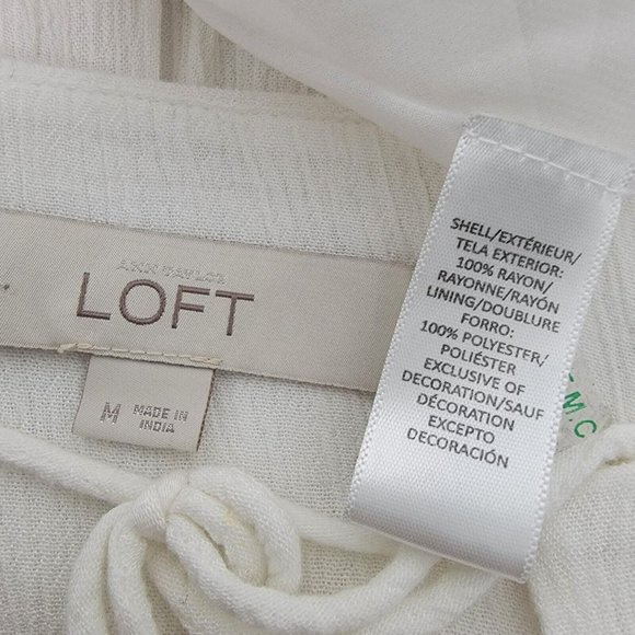 Ann Taylor Loft Peasant Top Size Tie Front Keyhole Neck Slit Sleeve Lined White - Picture 5 of 6